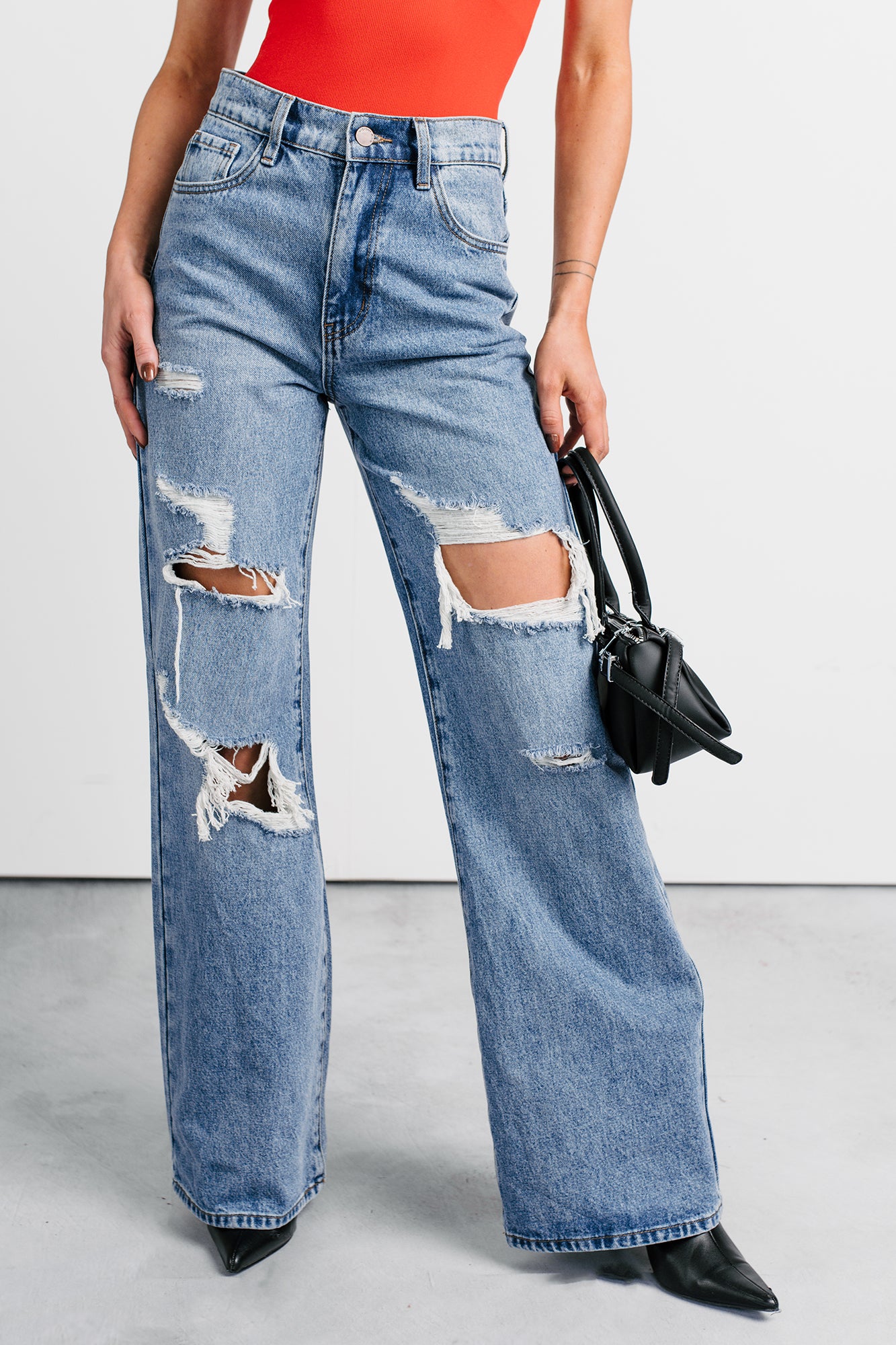 Mylo High Rise Distressed Vibrant Wide Leg Jean (Medium) - NanaMacs