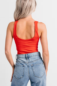 Couture Mood Scoop Neck Sleeveless Bodysuit (Tomato Red) - NanaMacs
