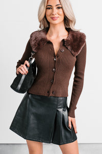 Luxe Ambition Fur Collar Knit Sweater (Brown) - NanaMacs