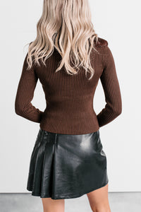 Luxe Ambition Fur Collar Knit Sweater (Brown) - NanaMacs