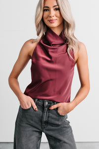 Tastefully Done Sleeveless Halter Top (Wine) - NanaMacs