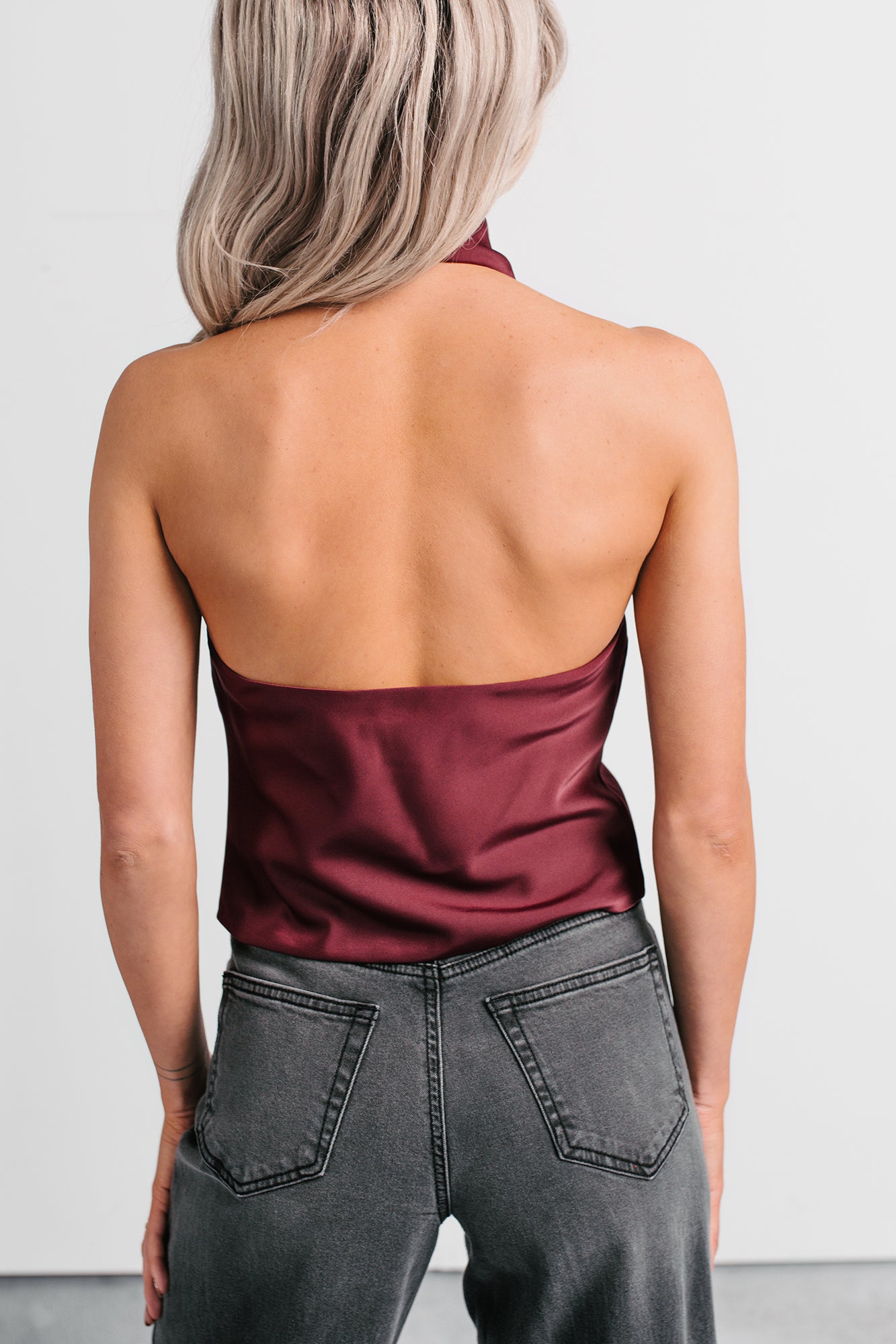 Tastefully Done Sleeveless Halter Top (Wine) - NanaMacs