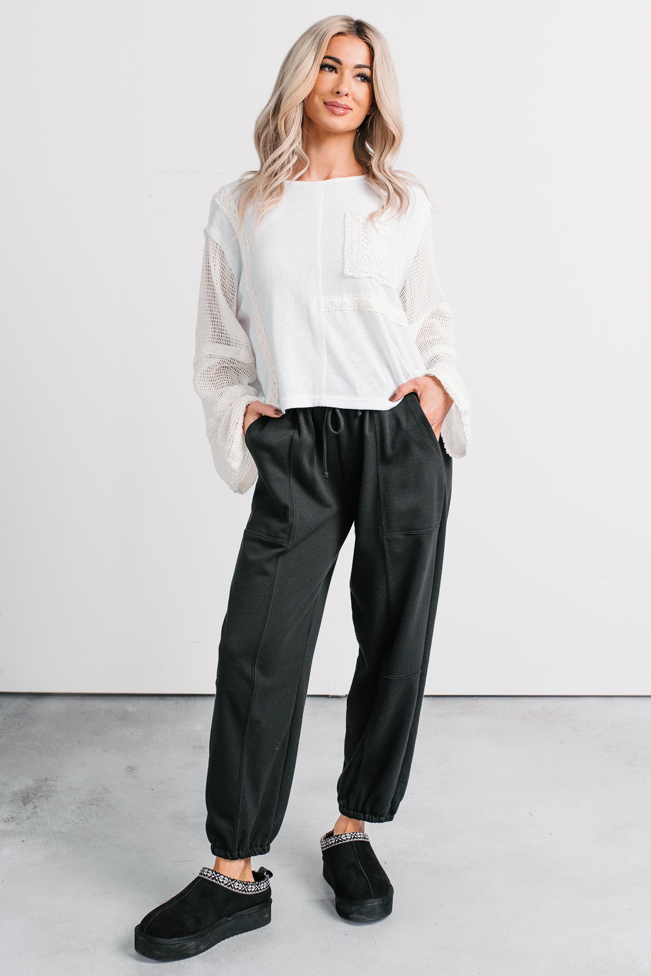 Let’s Stay In Crochet Patchwork POL Top (Off-White) - NanaMacs