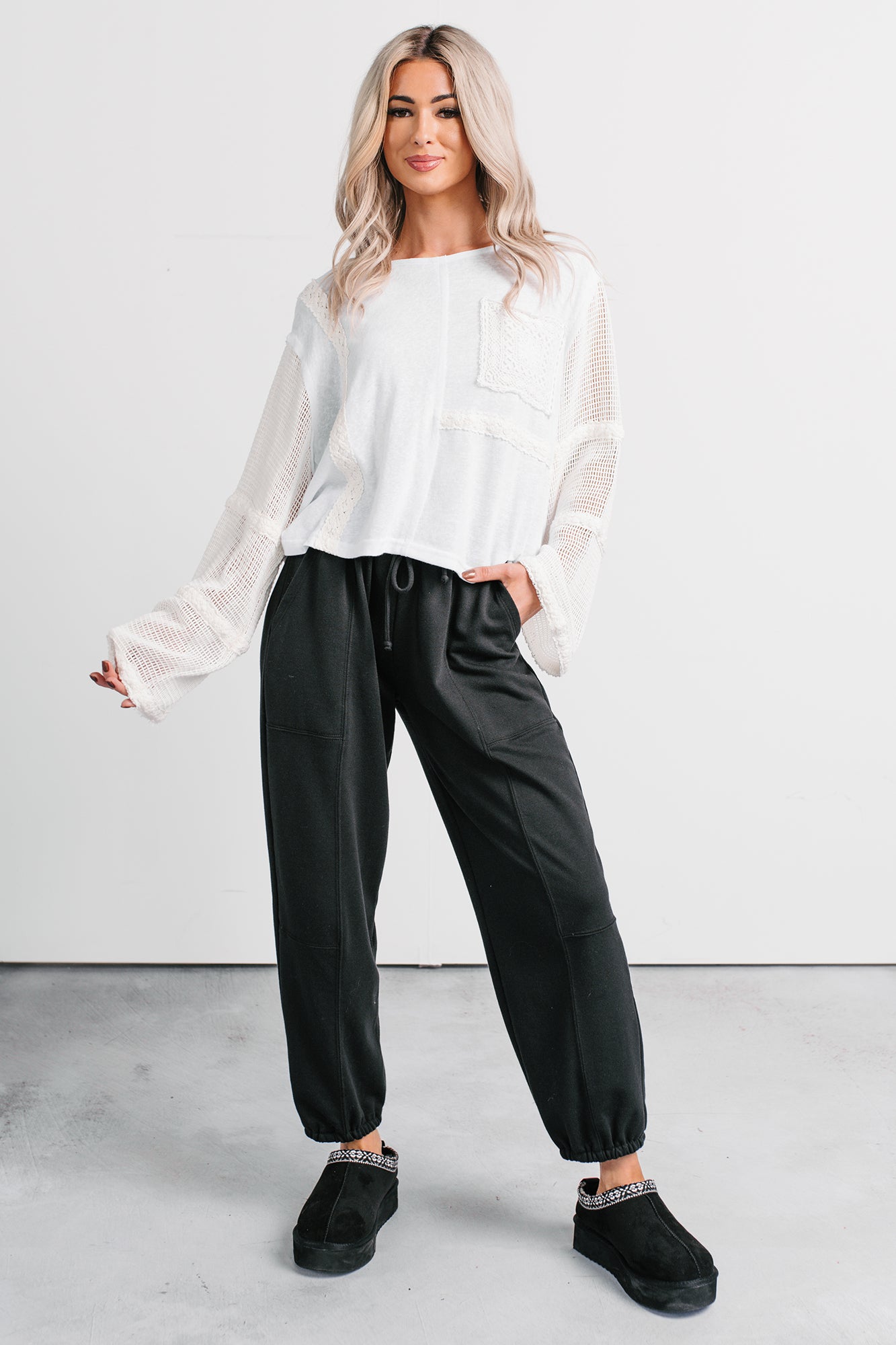 Let’s Stay In Crochet Patchwork POL Top (Off-White) - NanaMacs