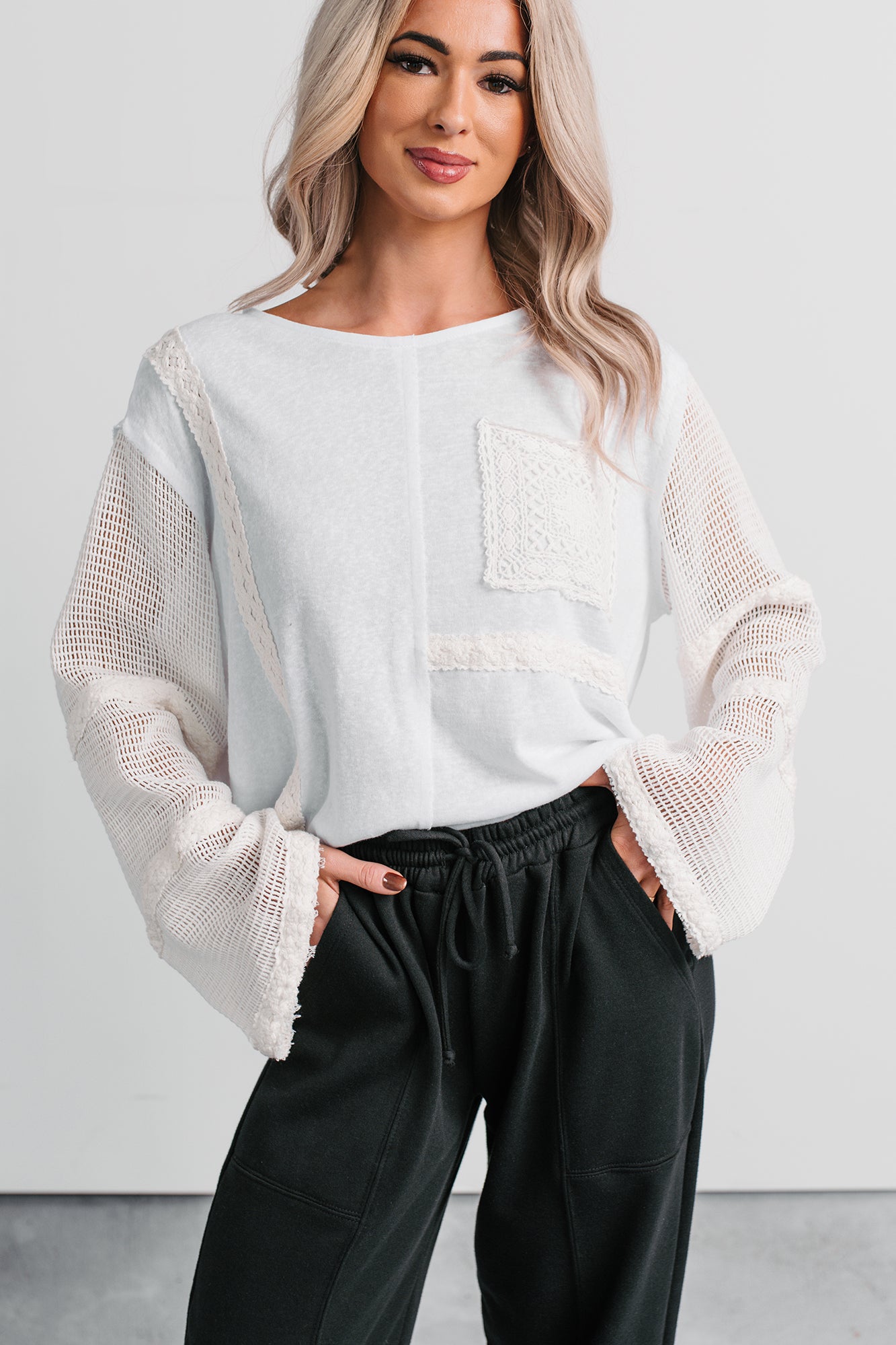 Let’s Stay In Crochet Patchwork POL Top (Off-White) - NanaMacs