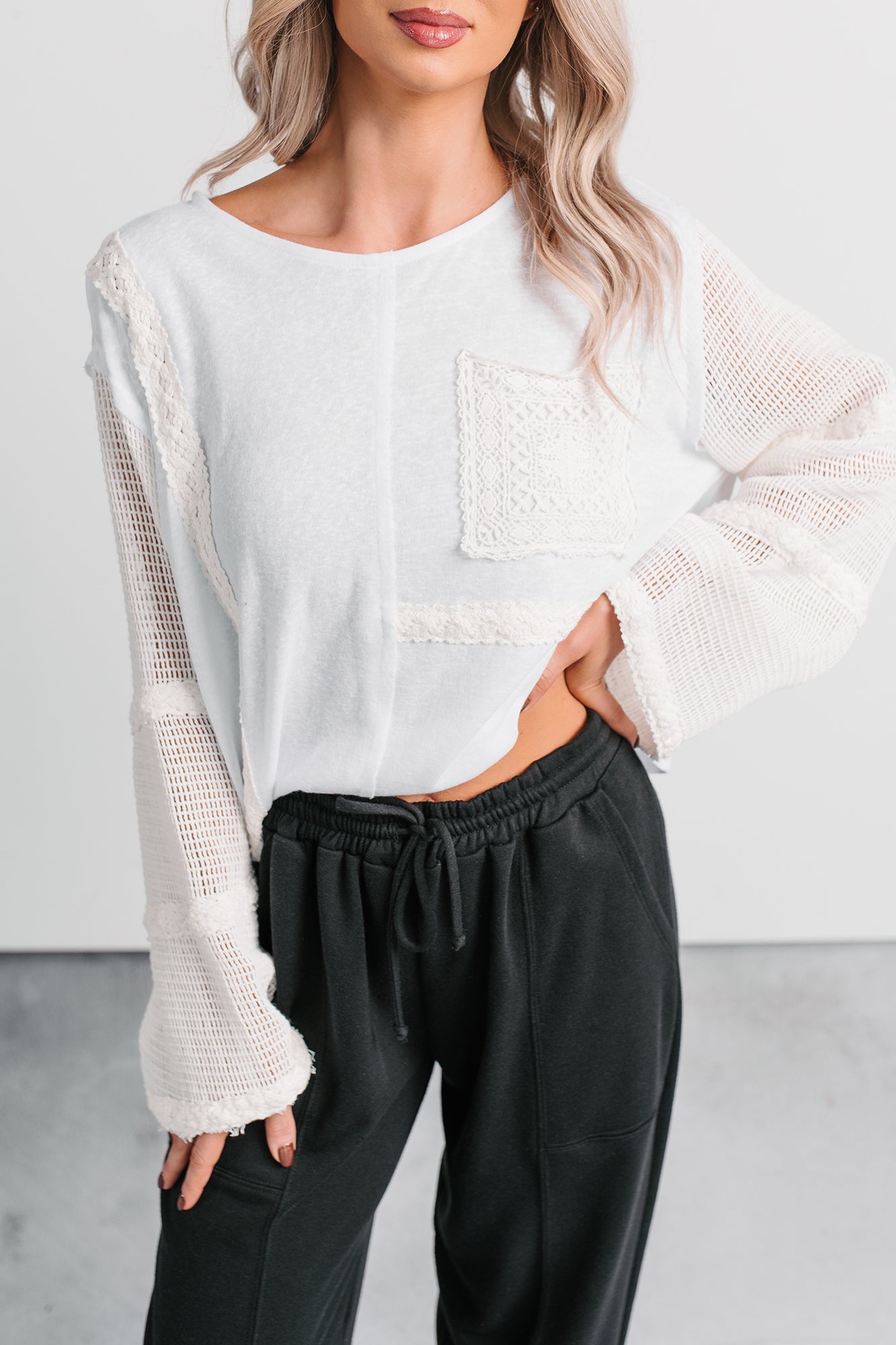 Let’s Stay In Crochet Patchwork POL Top (Off-White) - NanaMacs