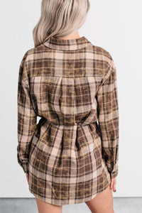 Grounded Ease Waist Tie Plaid Romper (Brown) - NanaMacs