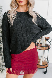Cozy Intentions Rib Texture Crew Neck Sweater (Black) - NanaMacs