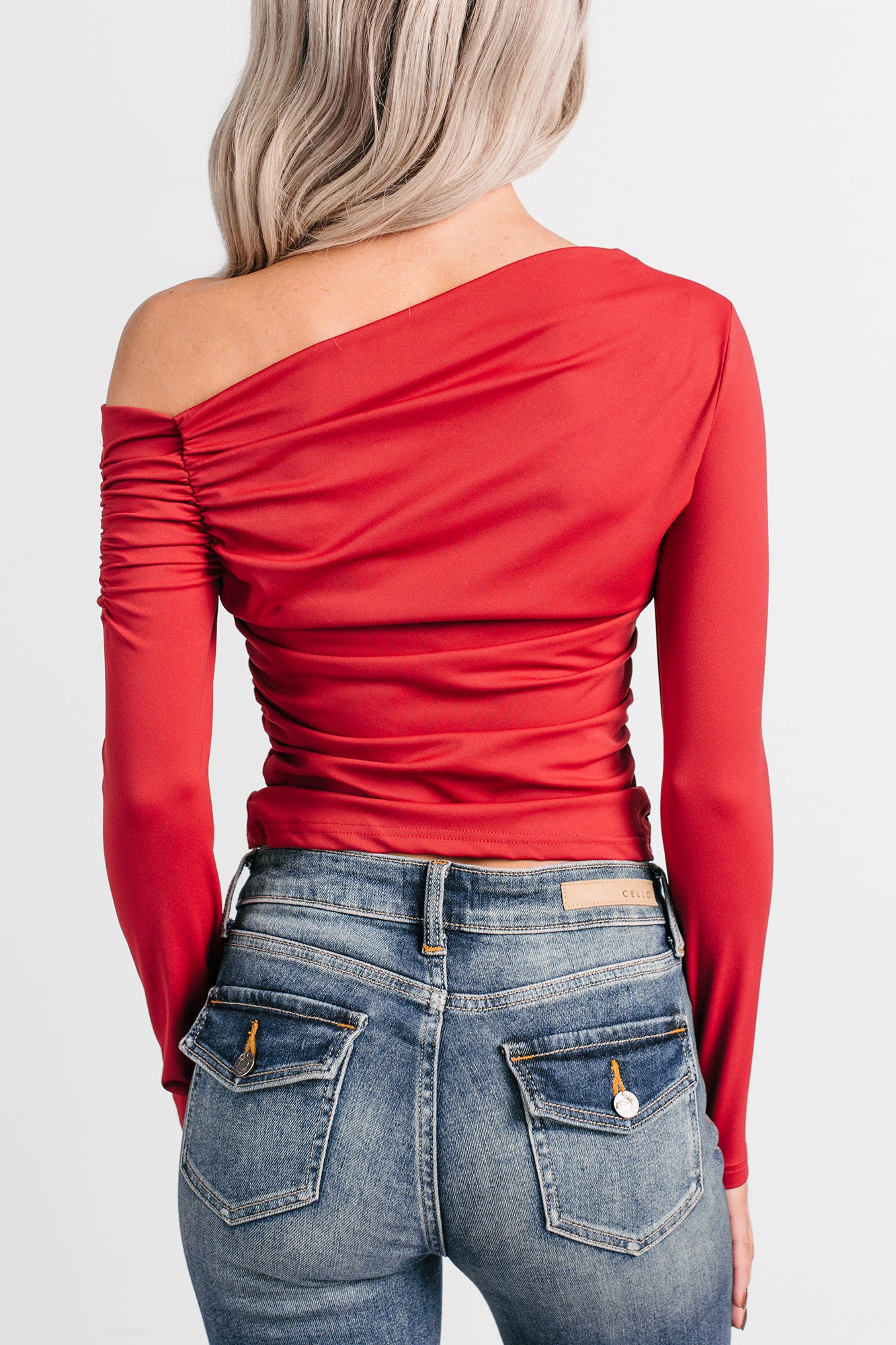 Just Lovely One Shoulder Long Sleeve Top (Red Burgundy) - NanaMacs