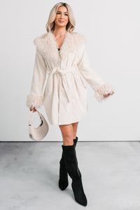 Power Pretty Fur Detailed Waist Tie Jacket (Sand) - NanaMacs