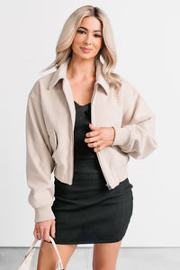 After The Fact Soft Corduroy Collared Zip Up Jacket (Chalk) - NanaMacs