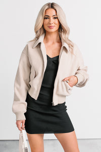 After The Fact Soft Corduroy Collared Zip Up Jacket (Chalk) - NanaMacs