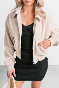 After The Fact Soft Corduroy Collared Zip Up Jacket (Chalk) - NanaMacs