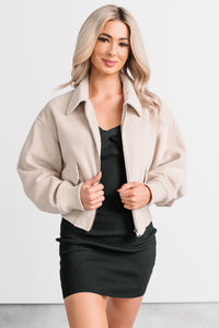 After The Fact Soft Corduroy Collared Zip Up Jacket (Chalk) - NanaMacs