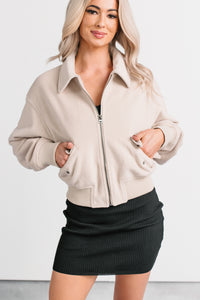 After The Fact Soft Corduroy Collared Zip Up Jacket (Chalk) - NanaMacs