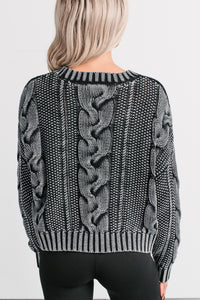 Chilly Nights Acid Wash Cable Knit Sweater (Charcoal) - NanaMacs