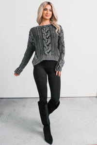 Chilly Nights Acid Wash Cable Knit Sweater (Charcoal) - NanaMacs