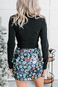 Rebel Glow Shoulder Padded Glittery Bodysuit (Black) - NanaMacs