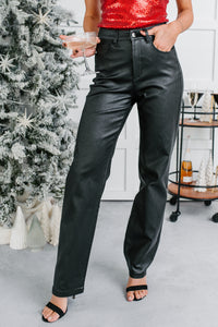 Truett Straight Leg Faux Leather Pants (Black) - NanaMacs