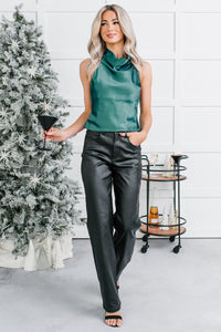 Elevated Ease Sleeveless Halter Satin Top (Emerald) - NanaMacs