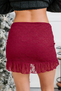 Living Sweet Ruffle Floral Lace Mini Skirt (Red Burgundy)