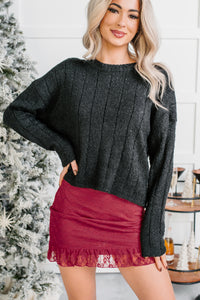Cozy Intentions Rib Texture Crew Neck Sweater (Black) - NanaMacs