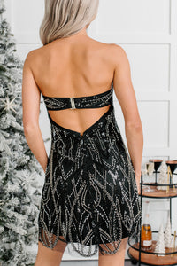 Runway Walks Strapless Beaded Mini Dress (Black) - NanaMacs