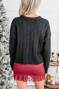 Cozy Intentions Rib Texture Crew Neck Sweater (Black) - NanaMacs