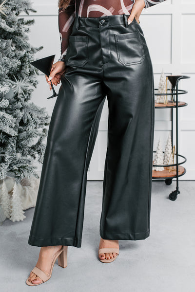 More Than Usual Wide-Leg Faux Leather Pant (Black)
