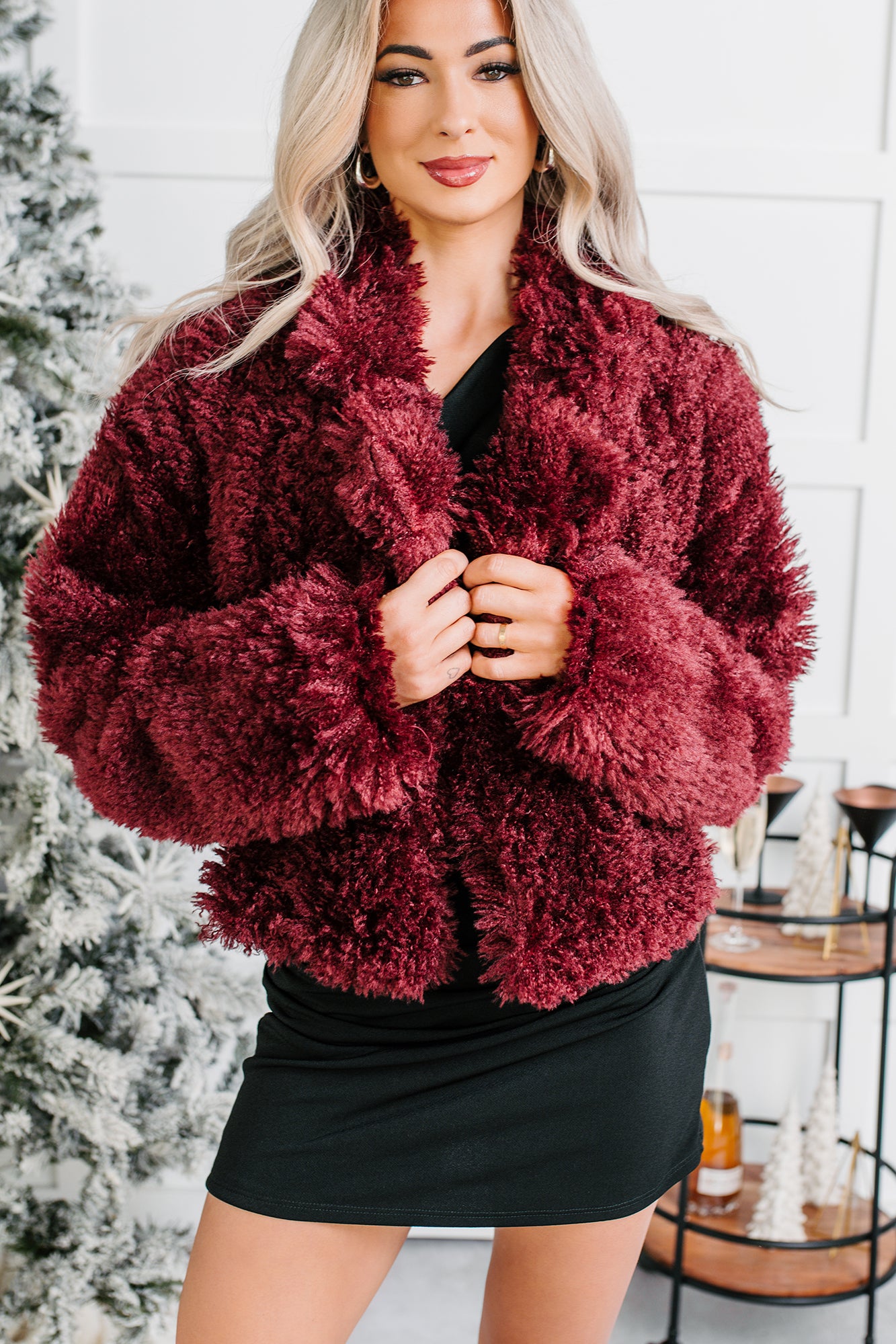 So Extra Plush Textured Cropped Jacket (Burgundy) - NanaMacs