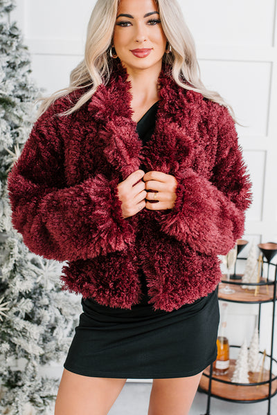 So Extra Plush Textured Cropped Jacket (Burgundy) - NanaMacs