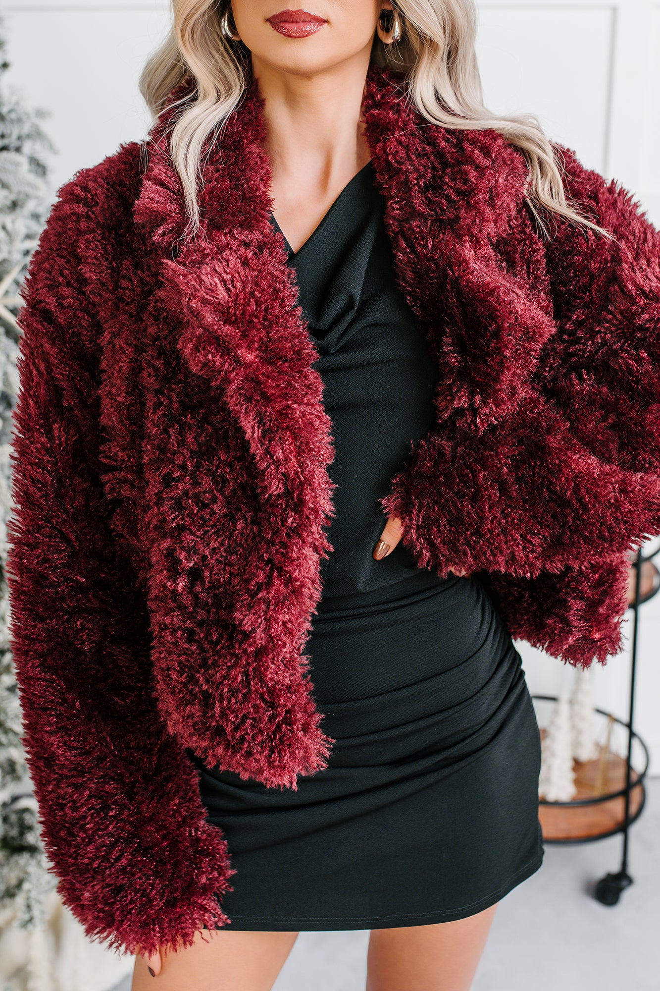 So Extra Plush Textured Cropped Jacket (Burgundy) - NanaMacs