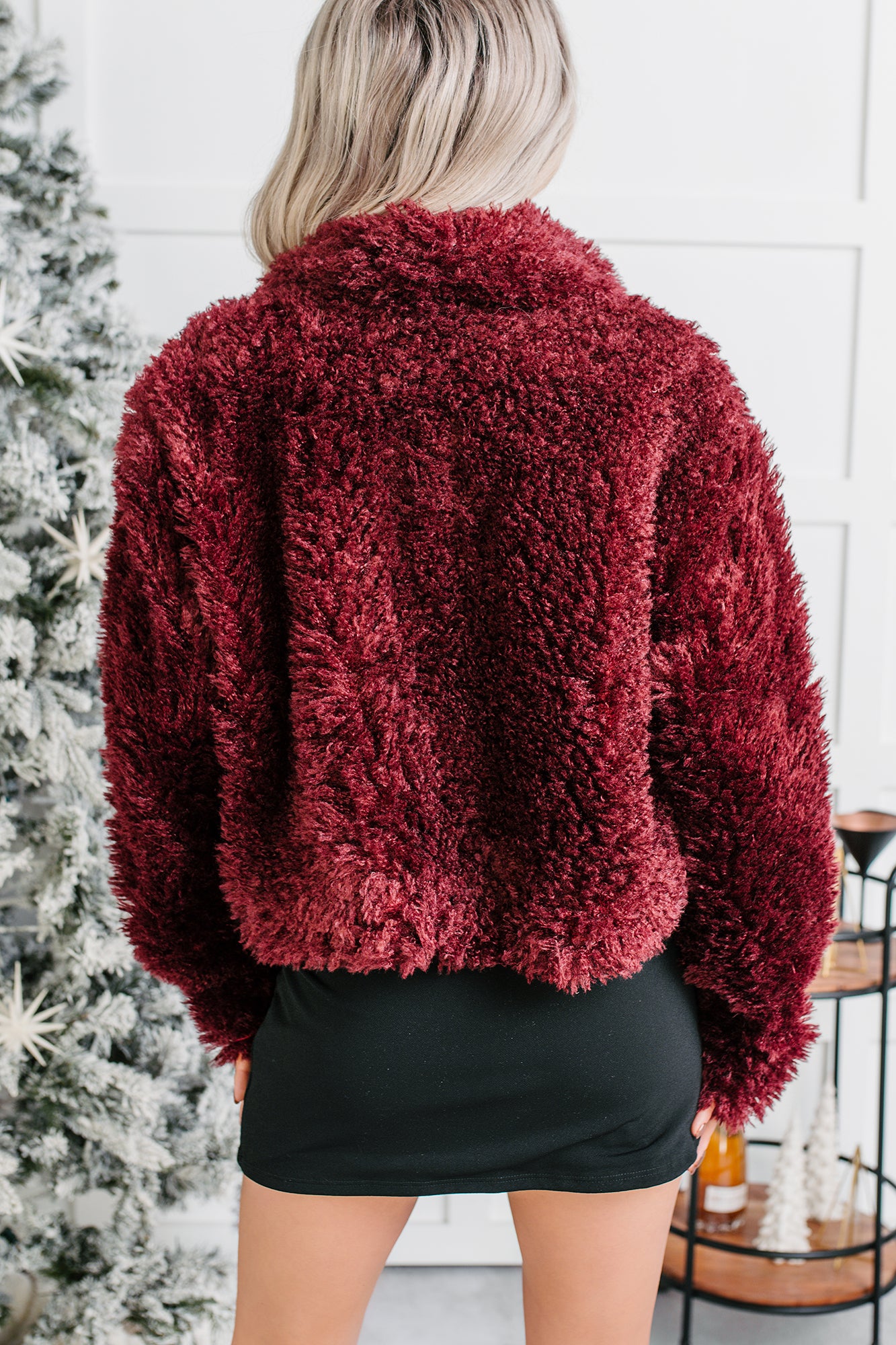 So Extra Plush Textured Cropped Jacket (Burgundy) - NanaMacs