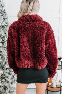 So Extra Plush Textured Cropped Jacket (Burgundy) - NanaMacs