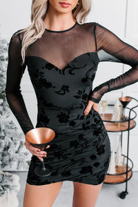 Hearts In Bloom Mesh Floral Mini Dress (Black) - NanaMacs