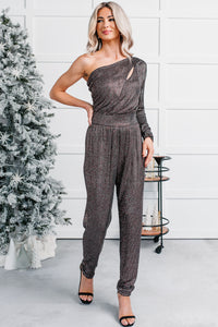 Give Your Love One Shoulder Sparkle Jumpsuit (Red) - NanaMacs