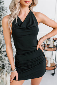 Pressure Proof Open Back Halter Mini Dress (Black) - NanaMacs