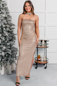 The Main Look Strapless Sequin Maxi Dress (Gold)
