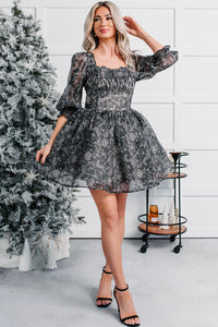 Vintage Feels Puff Sleeve Floral Mini Dress (Black) - NanaMacs