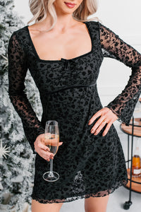 Fell For You Square Neck Floral Mini Dress (Black) - NanaMacs