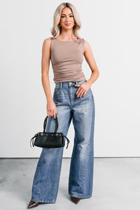 Her Tempo Sleeveless Ruched Side Top (Light Mocha) - NanaMacs