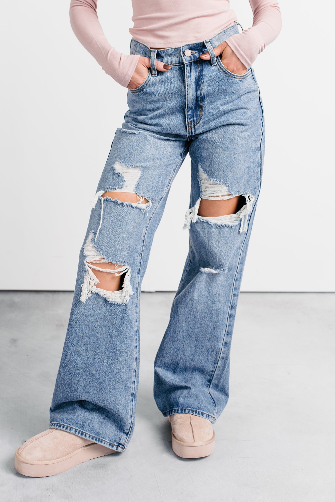 Mylo High Rise Distressed Vibrant Wide Leg Jean (Medium) - NanaMacs