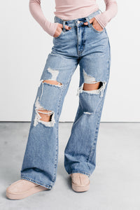 Mylo High Rise Distressed Vibrant Wide Leg Jean (Medium) - NanaMacs