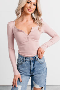 Keep On Going Long Sleeve Henley Top (Blush Pink) - NanaMacs