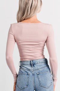 Keep On Going Long Sleeve Henley Top (Blush Pink) - NanaMacs