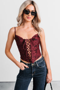 Urban Darling Floral Corset Crop Top (Burgundy) - NanaMacs