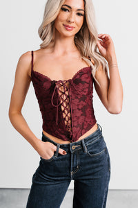 Urban Darling Floral Corset Crop Top (Burgundy) - NanaMacs