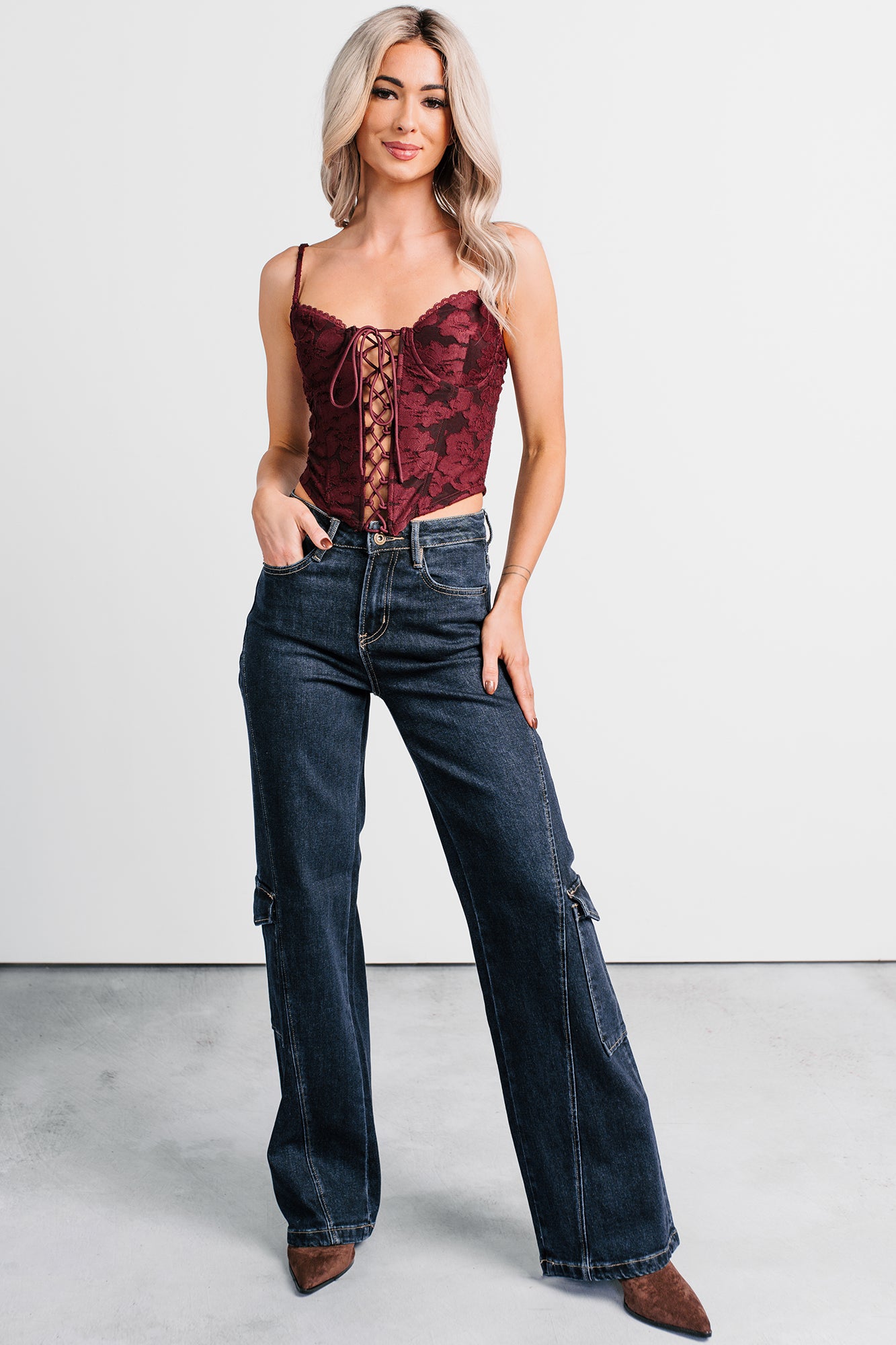Crosby Wide Leg Mica Denim Cargo Jeans (Dark Wash) · NanaMacs