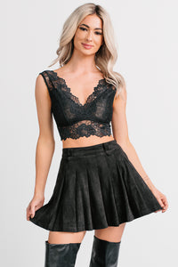 Chic Trouble Lace V Neckline Floral Bralette (Black) - NanaMacs