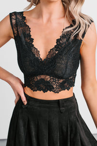 Chic Trouble Lace V Neckline Floral Bralette (Black) - NanaMacs